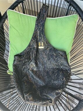 Halston Heritage Leather Tote (NWT) Black Gold Textured Slouchy Shoulder Bag